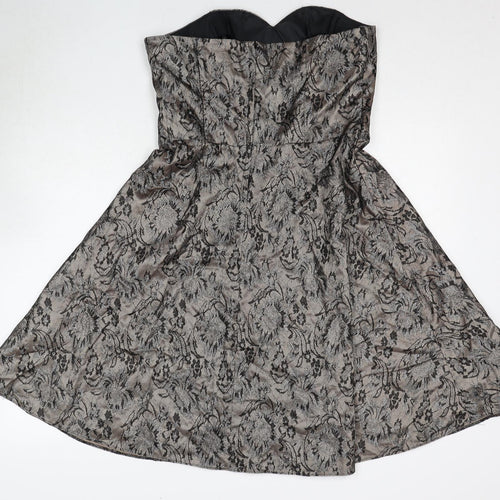 A Wear Womens Brown Floral Polyester Fit & Flare Size 14 Sweetheart Zip
