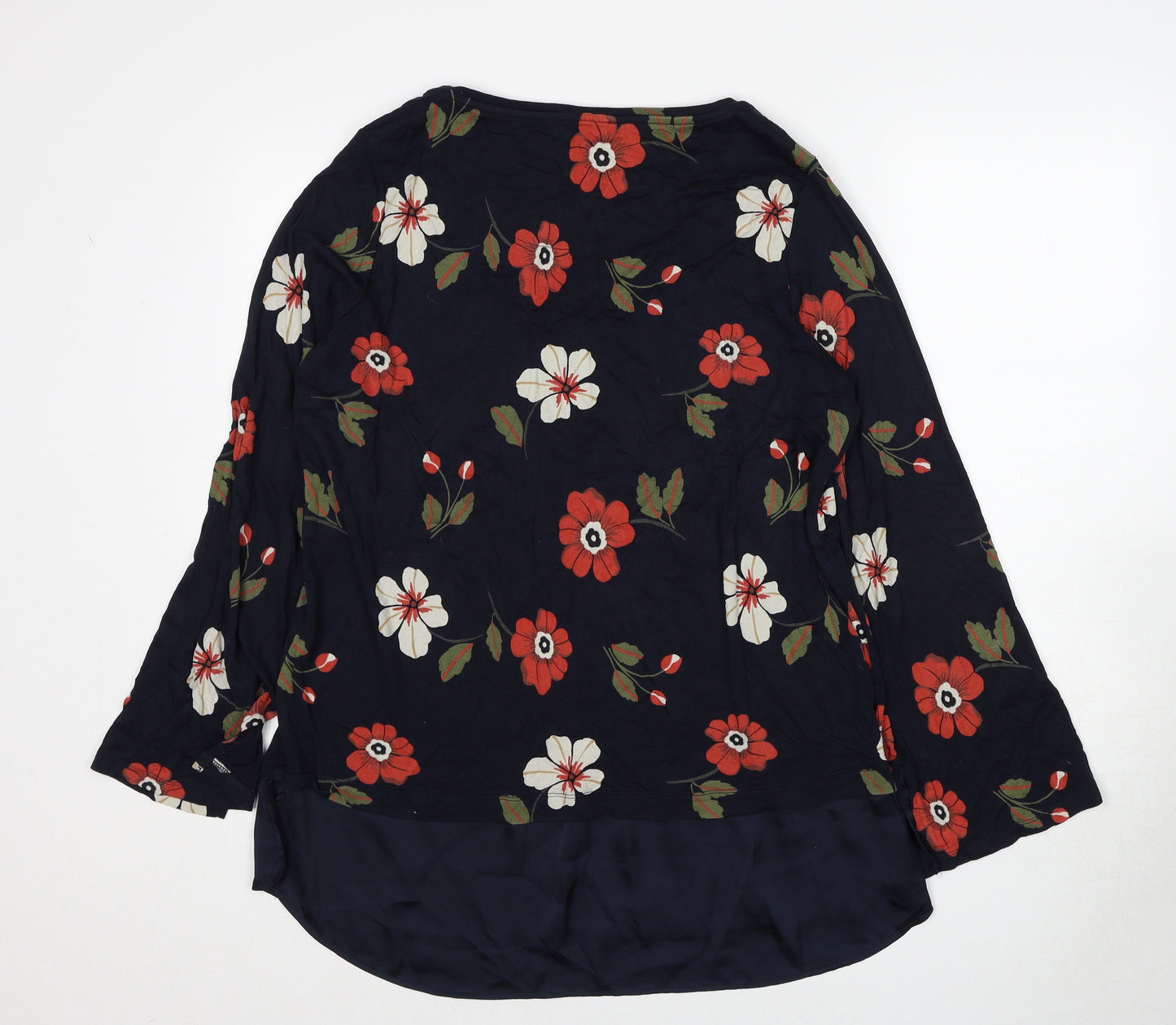 Marks and Spencer Womens Blue Floral Viscose Basic Blouse Size 16 Round Neck