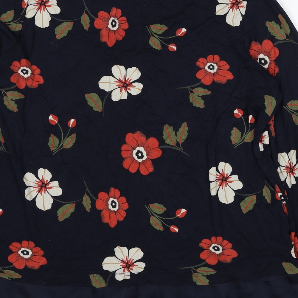 Marks and Spencer Womens Blue Floral Viscose Basic Blouse Size 16 Round Neck