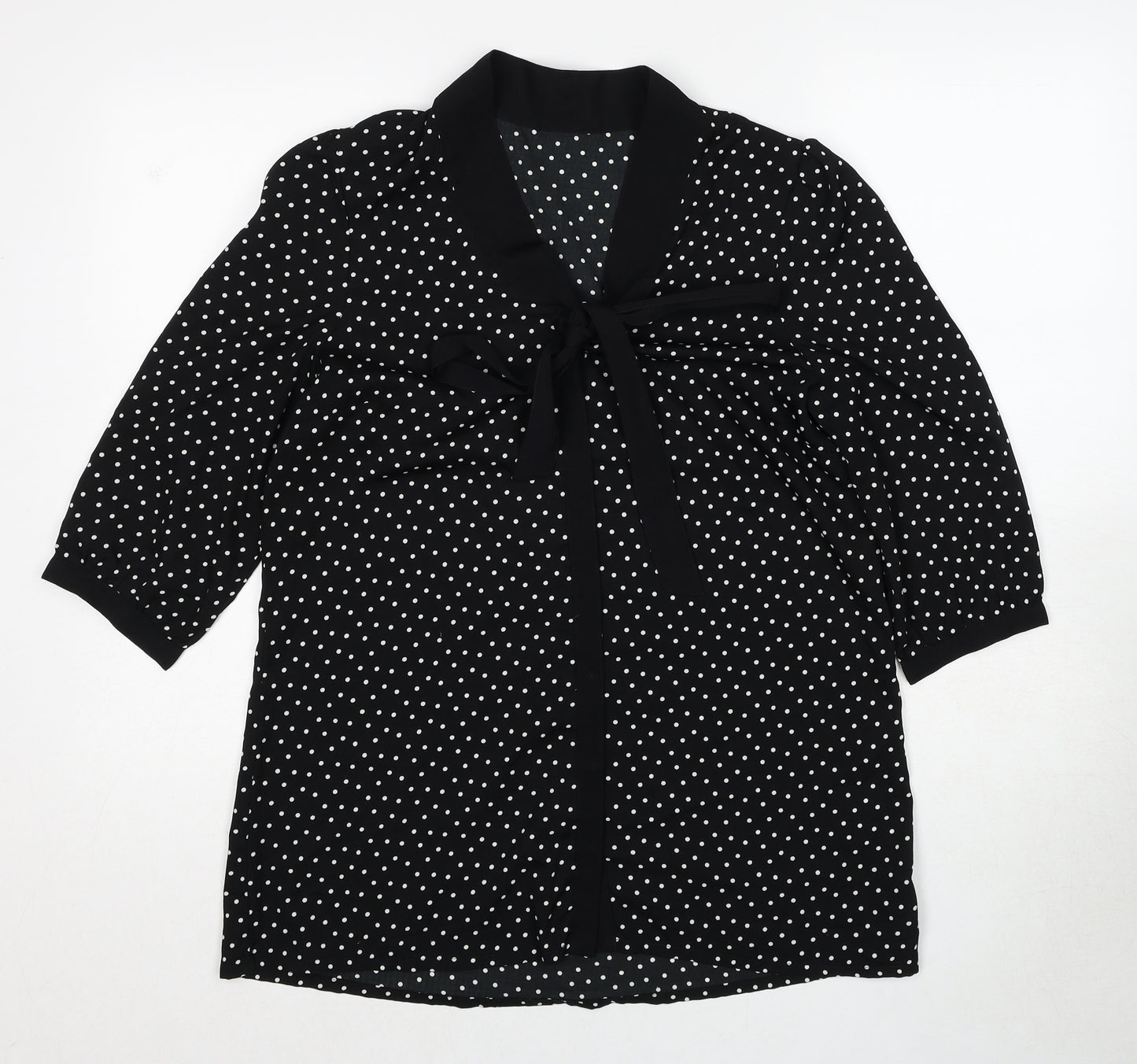 Global Womens Black Polka Dot Polyester Basic Blouse Size 12 V-Neck