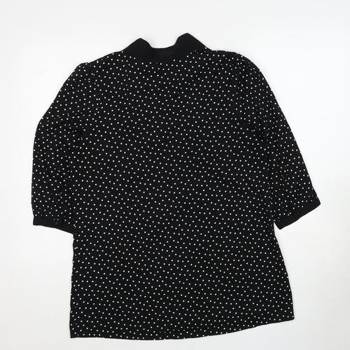 Global Womens Black Polka Dot Polyester Basic Blouse Size 12 V-Neck
