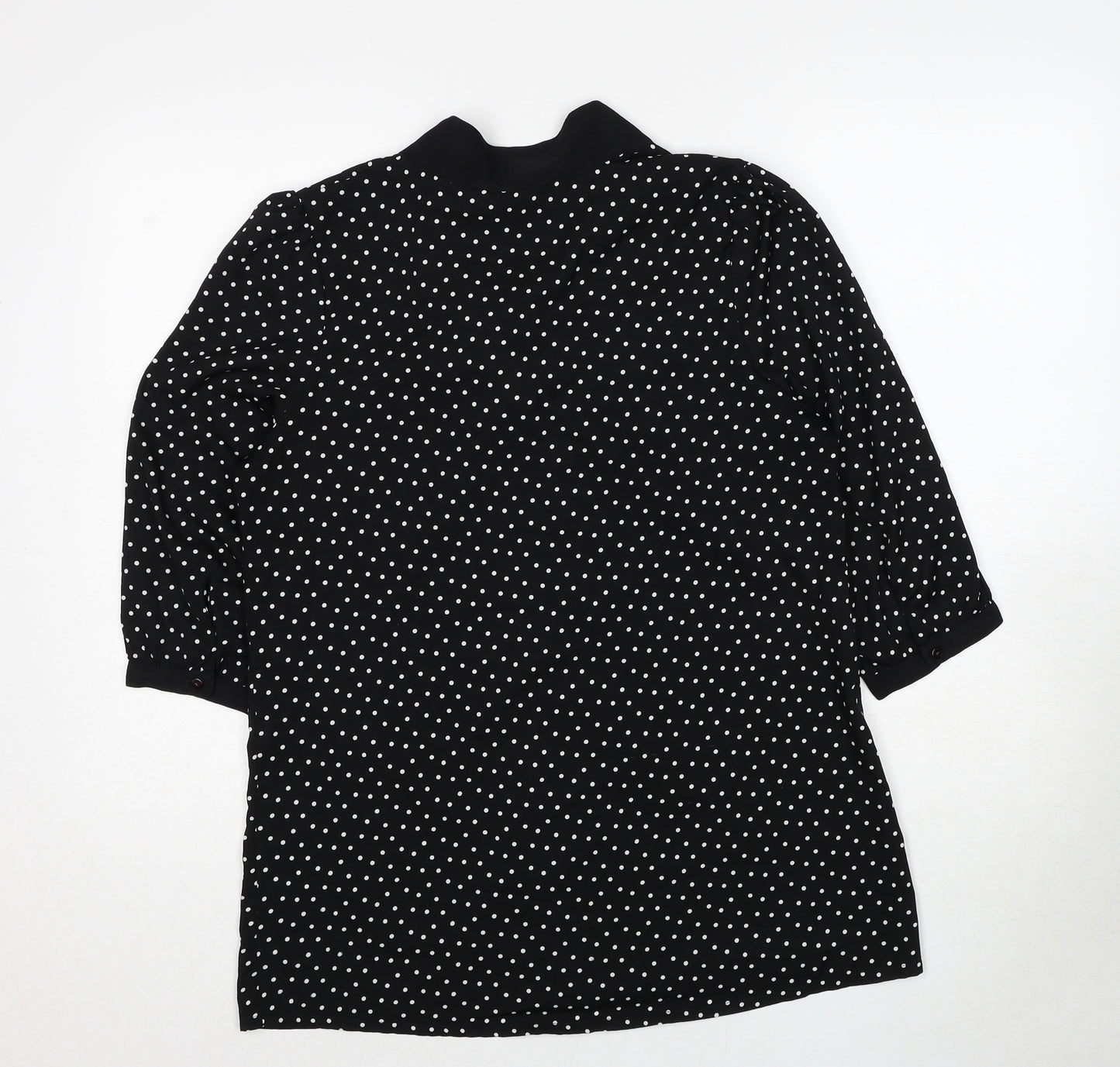 Global Womens Black Polka Dot Polyester Basic Blouse Size 12 V-Neck