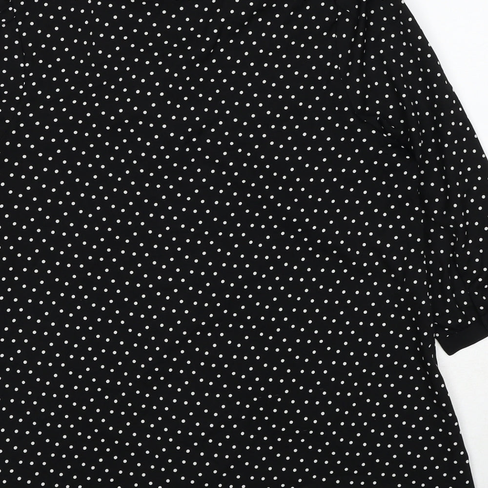 Global Womens Black Polka Dot Polyester Basic Blouse Size 12 V-Neck