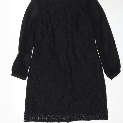 Wallis Womens Black Geometric Polyester A-Line Size 16 Round Neck Zip