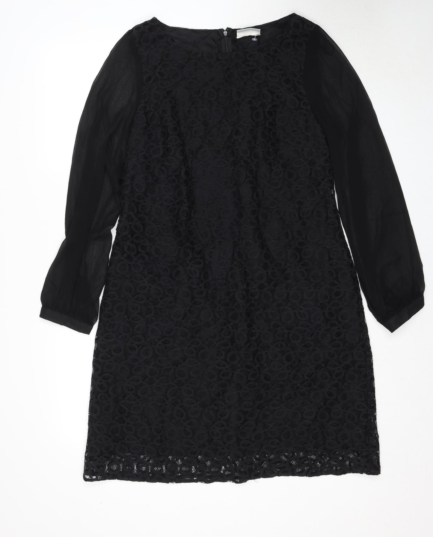 Wallis Womens Black Geometric Polyester A-Line Size 16 Round Neck Zip