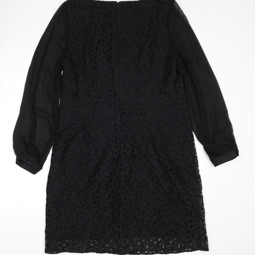 Wallis Womens Black Geometric Polyester A-Line Size 16 Round Neck Zip