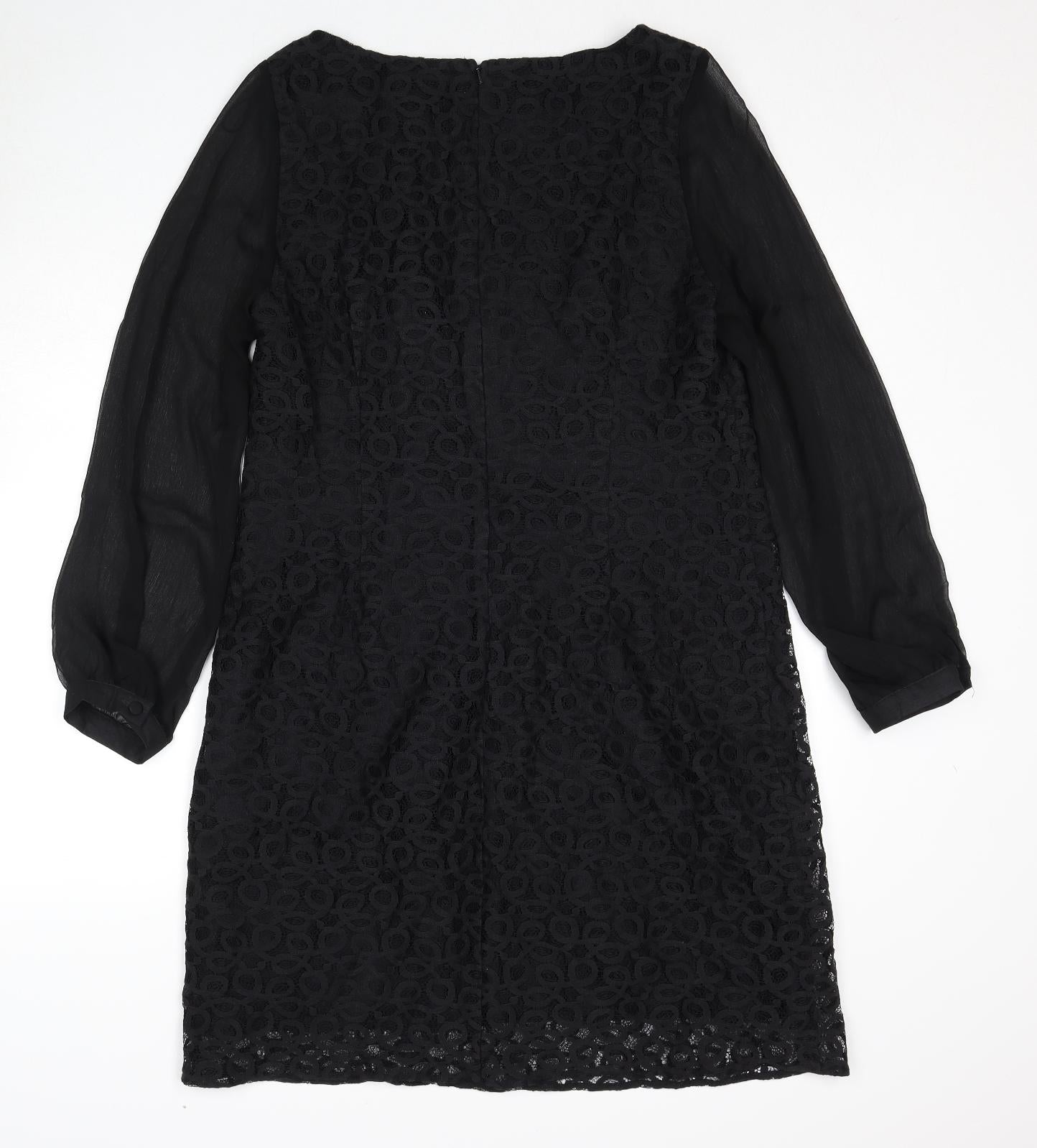 Wallis Womens Black Geometric Polyester A-Line Size 16 Round Neck Zip