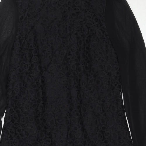 Wallis Womens Black Geometric Polyester A-Line Size 16 Round Neck Zip