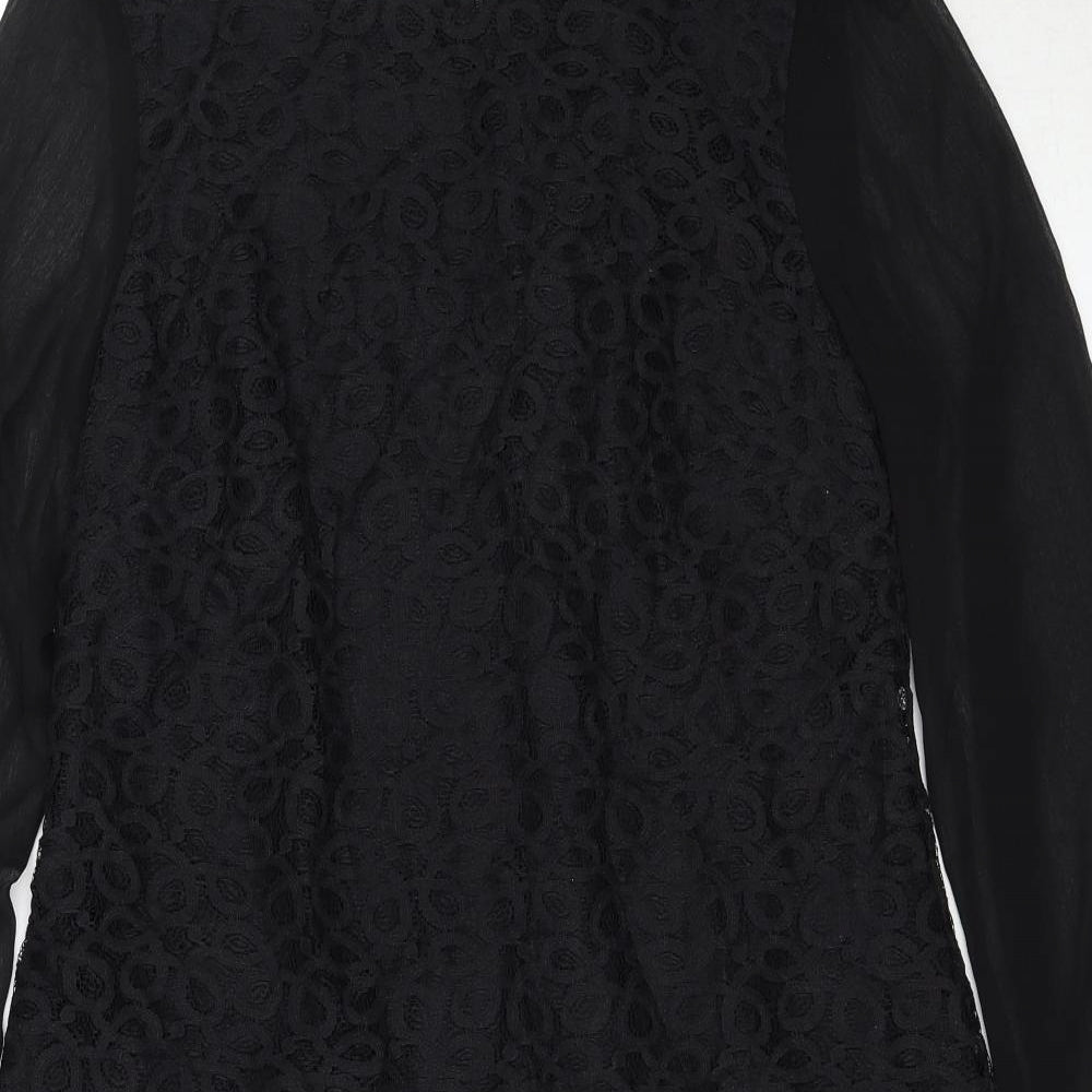 Wallis Womens Black Geometric Polyester A-Line Size 16 Round Neck Zip