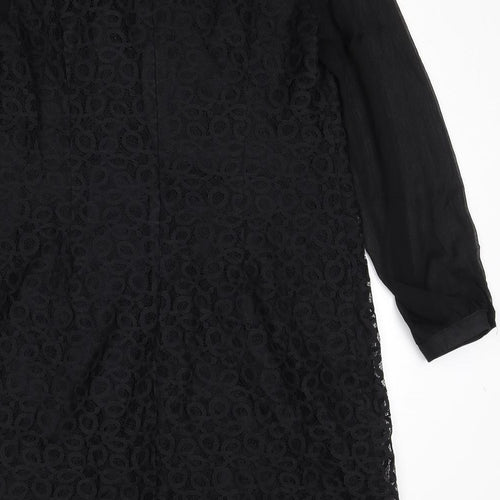 Wallis Womens Black Geometric Polyester A-Line Size 16 Round Neck Zip