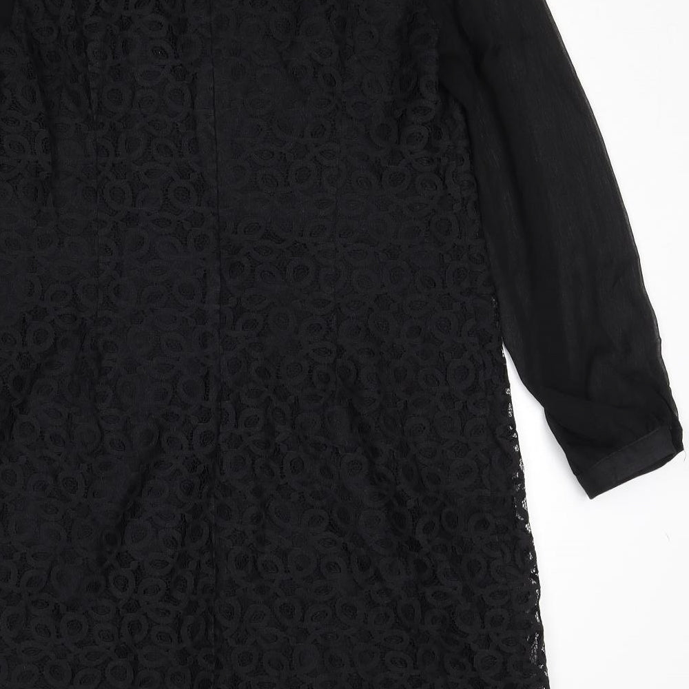 Wallis Womens Black Geometric Polyester A-Line Size 16 Round Neck Zip