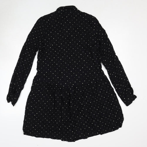 Stradivarius Womens Black Polka Dot Viscose Shirt Dress Size S Collared Button