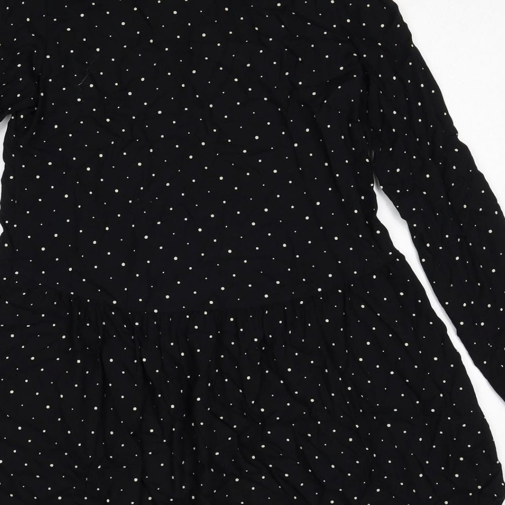Stradivarius Womens Black Polka Dot Viscose Shirt Dress Size S Collared Button