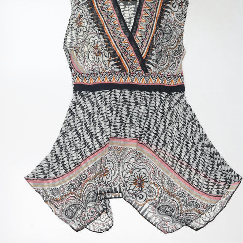 BHS Womens Multicoloured Geometric Polyester Basic Blouse Size 10 V-Neck