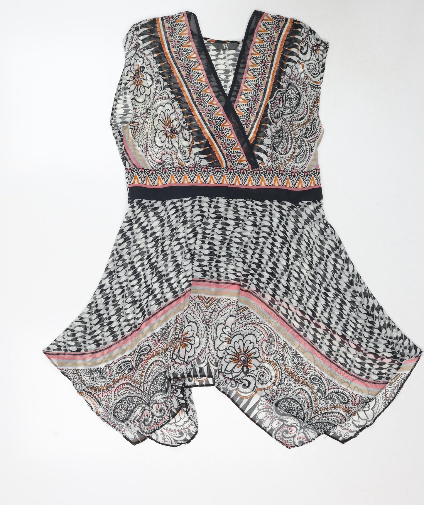 BHS Womens Multicoloured Geometric Polyester Basic Blouse Size 10 V-Neck