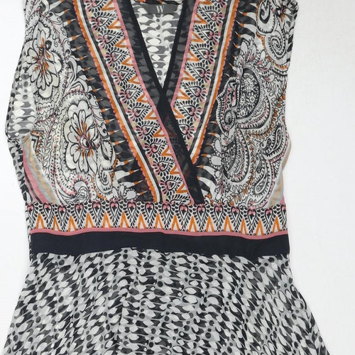 BHS Womens Multicoloured Geometric Polyester Basic Blouse Size 10 V-Neck