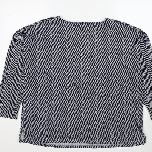 Bonmarché Womens Blue V-Neck Geometric Polyester Pullover Jumper Size 18