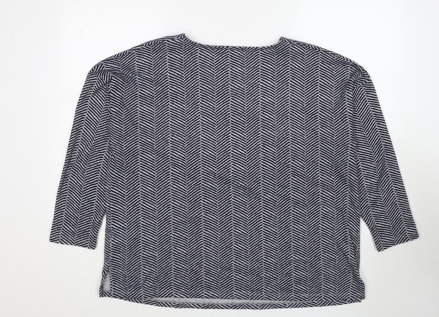 Bonmarché Womens Blue V-Neck Geometric Polyester Pullover Jumper Size 18