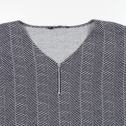 Bonmarché Womens Blue V-Neck Geometric Polyester Pullover Jumper Size 18