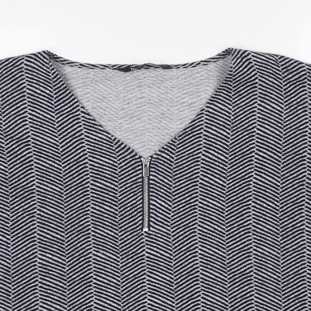 Bonmarché Womens Blue V-Neck Geometric Polyester Pullover Jumper Size 18