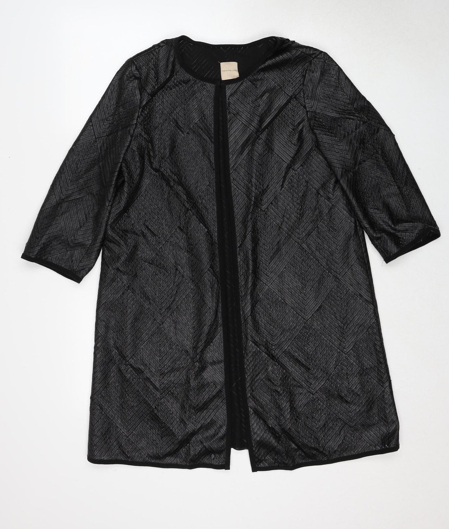 Penny Black Womens Black Geometric Polyester Jacket Coat Size 12 Hook & Loop
