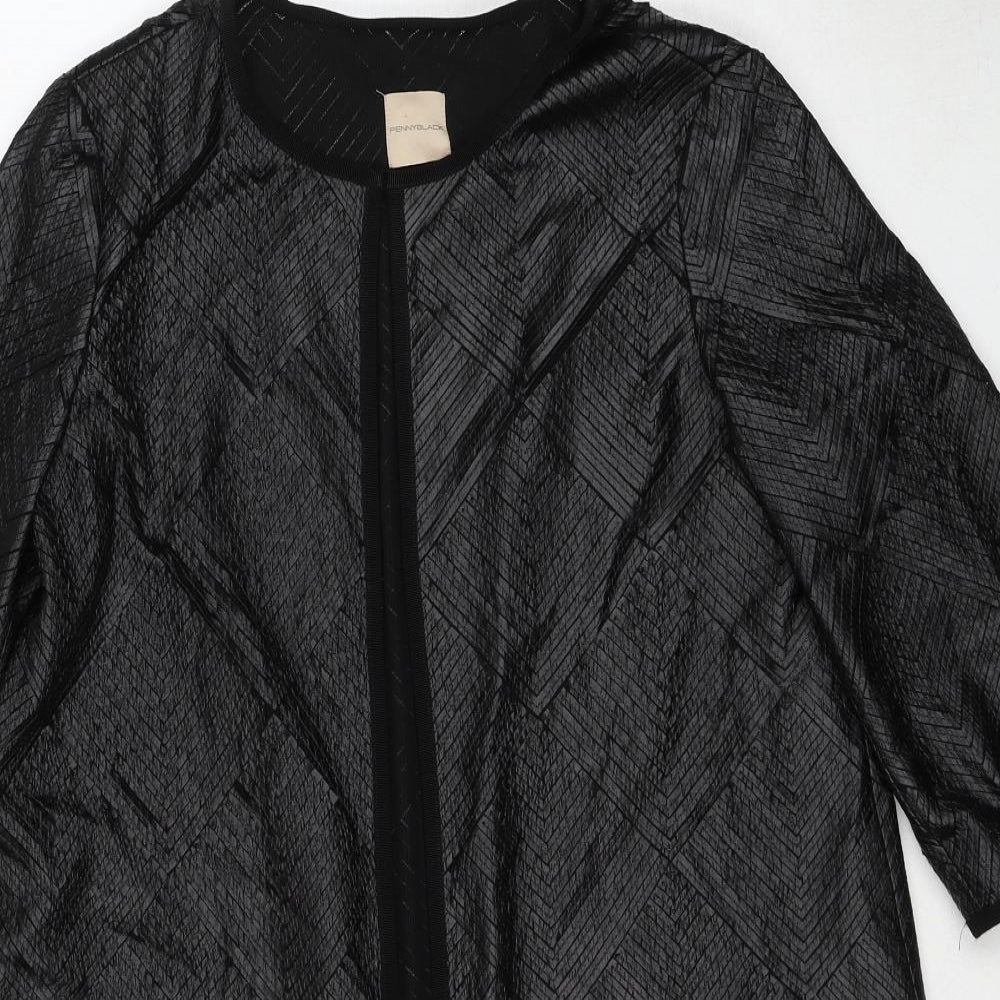 Penny Black Womens Black Geometric Polyester Jacket Coat Size 12 Hook & Loop