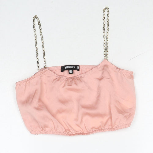 Missguided Womens Pink Polyester Cropped Tank Size 6 Square Neck - Chain Strap Detail