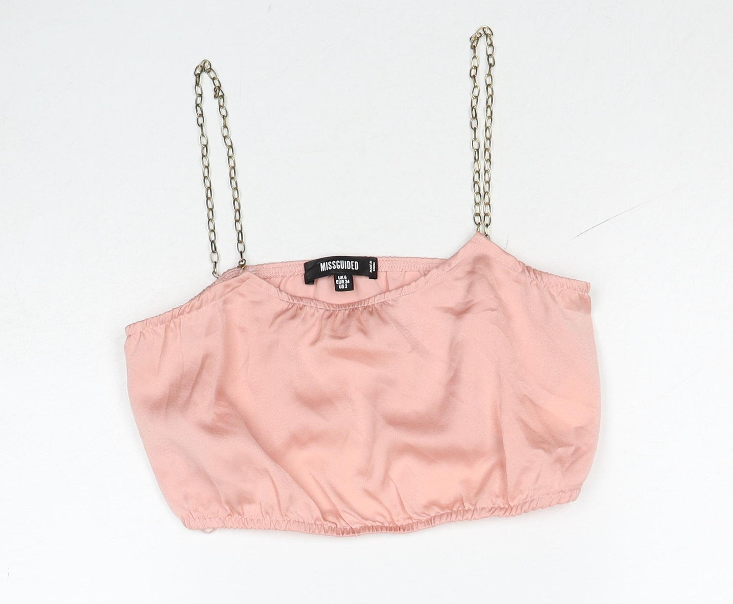 Missguided Womens Pink Polyester Cropped Tank Size 6 Square Neck - Chain Strap Detail