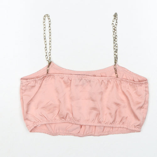 Missguided Womens Pink Polyester Cropped Tank Size 6 Square Neck - Chain Strap Detail