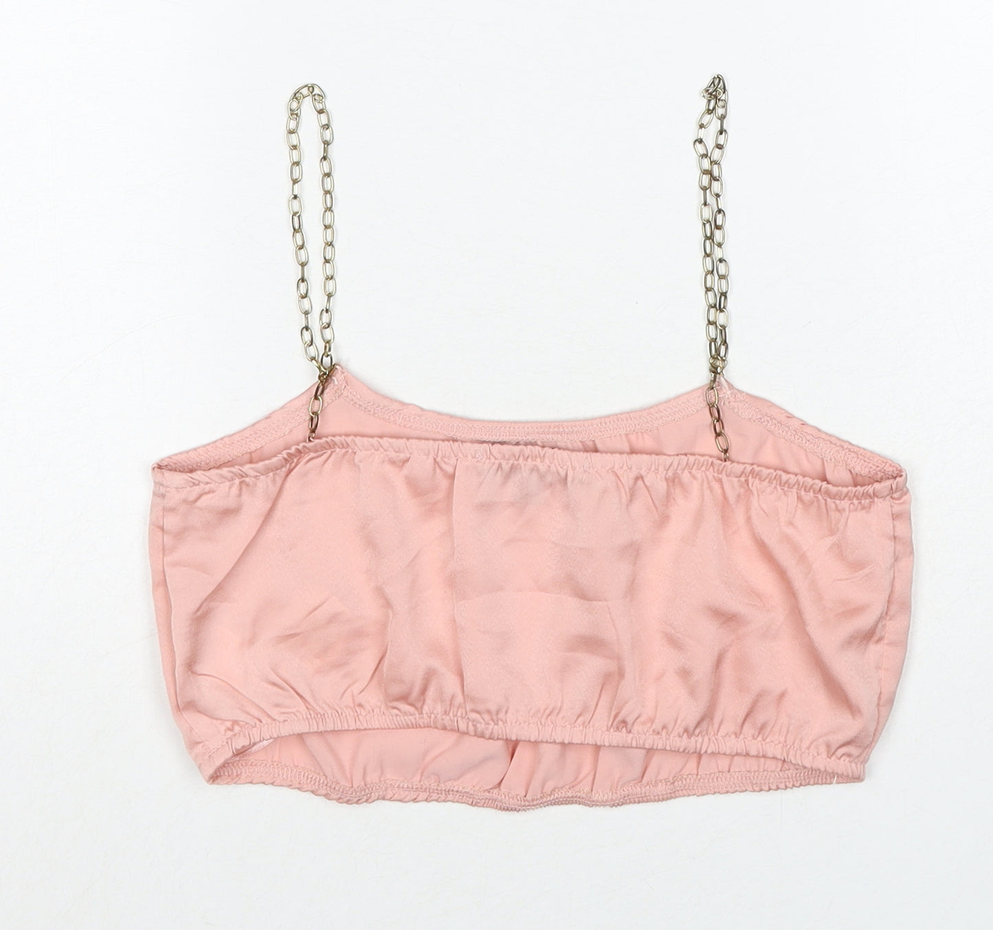 Missguided Womens Pink Polyester Cropped Tank Size 6 Square Neck - Chain Strap Detail