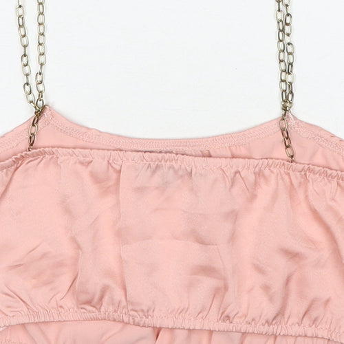 Missguided Womens Pink Polyester Cropped Tank Size 6 Square Neck - Chain Strap Detail