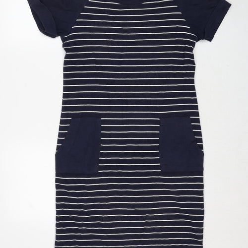 Marks and Spencer Womens Blue Striped Cotton T-Shirt Dress Size 10 Round Neck Pullover