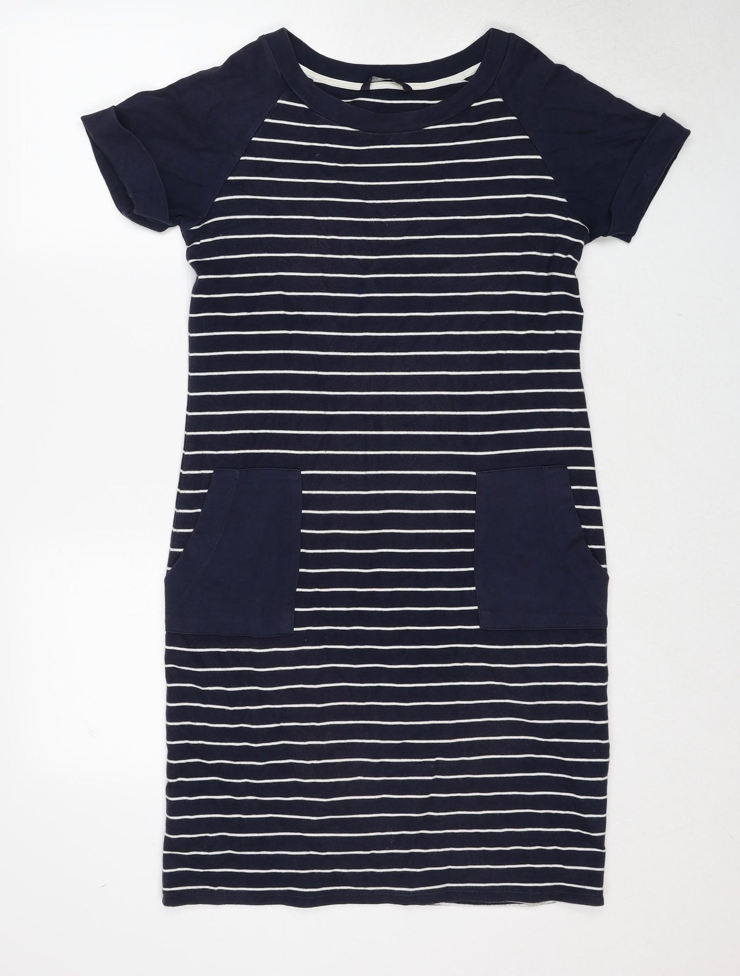 Marks and Spencer Womens Blue Striped Cotton T-Shirt Dress Size 10 Round Neck Pullover