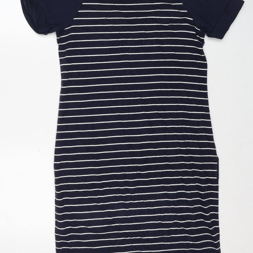 Marks and Spencer Womens Blue Striped Cotton T-Shirt Dress Size 10 Round Neck Pullover
