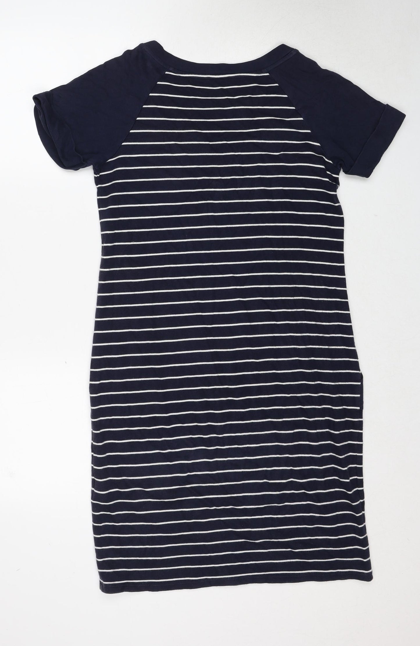 Marks and Spencer Womens Blue Striped Cotton T-Shirt Dress Size 10 Round Neck Pullover