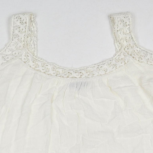 New Look Womens White Viscose Basic Blouse Size 12 Scoop Neck - Crocheted Lace Detail