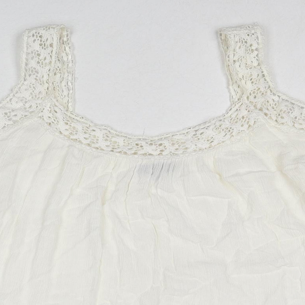 New Look Womens White Viscose Basic Blouse Size 12 Scoop Neck - Crocheted Lace Detail