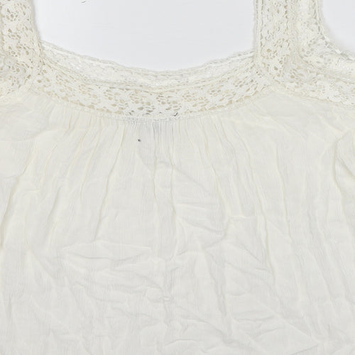 New Look Womens White Viscose Basic Blouse Size 12 Scoop Neck - Crocheted Lace Detail