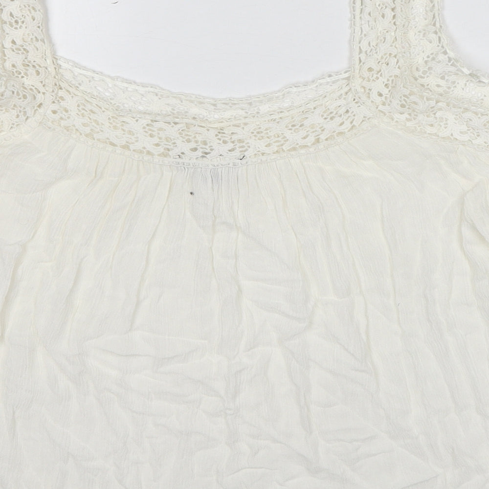 New Look Womens White Viscose Basic Blouse Size 12 Scoop Neck - Crocheted Lace Detail