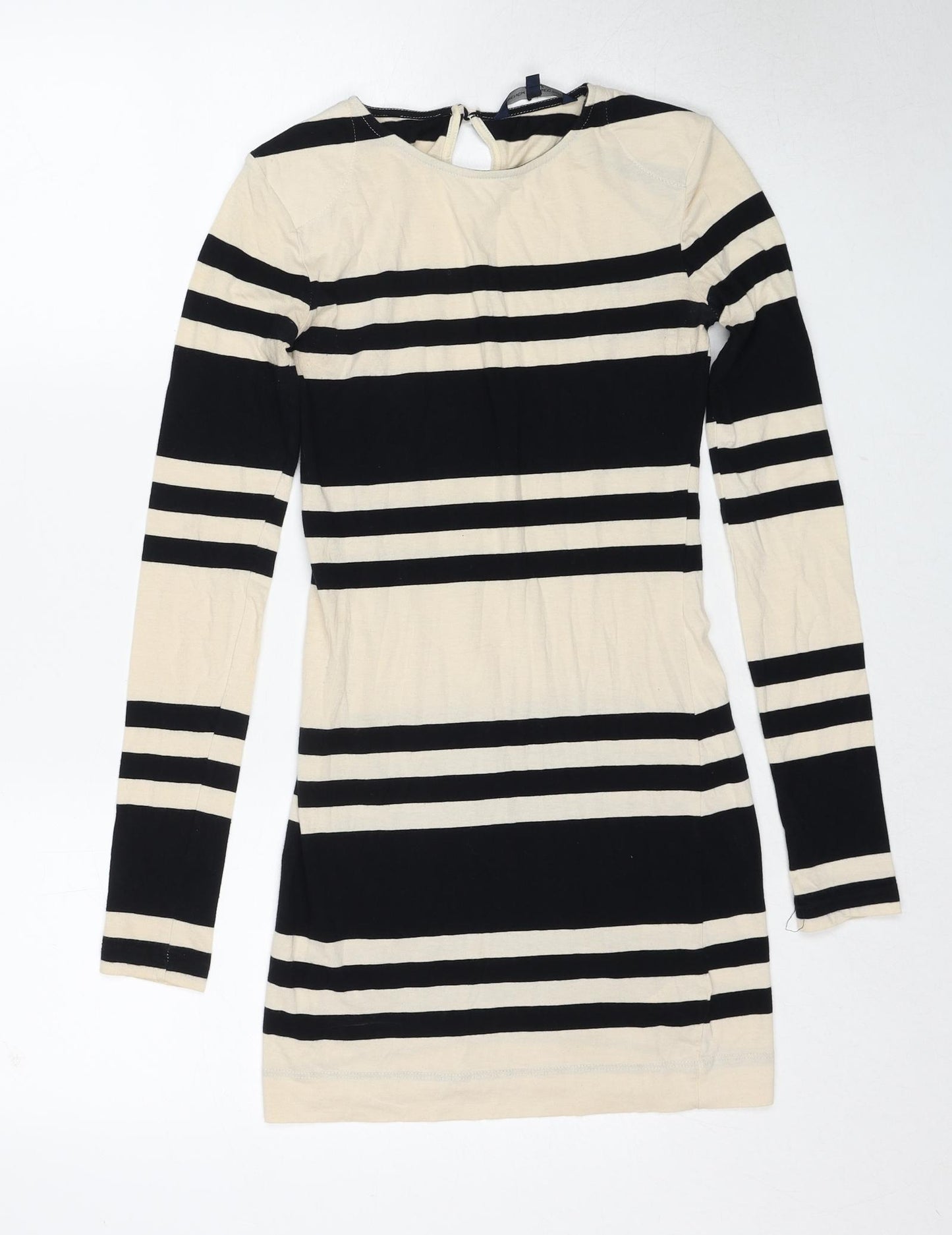 French Connection Womens Beige Colourblock Cotton A-Line Size 6 Round Neck Button