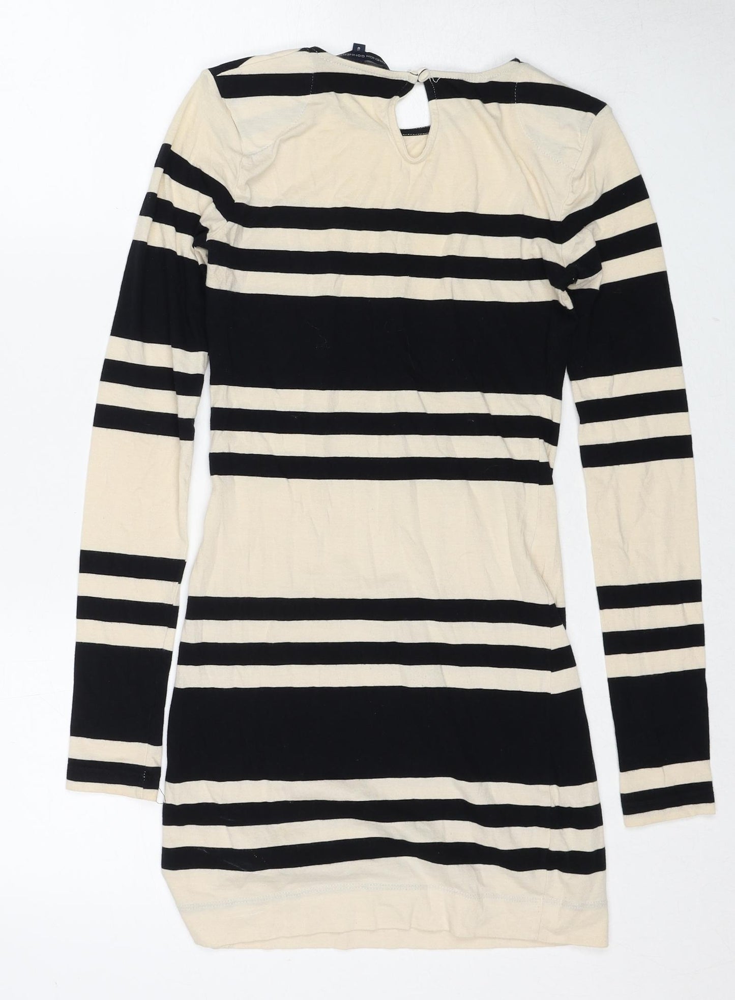 French Connection Womens Beige Colourblock Cotton A-Line Size 6 Round Neck Button