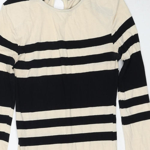 French Connection Womens Beige Colourblock Cotton A-Line Size 6 Round Neck Button
