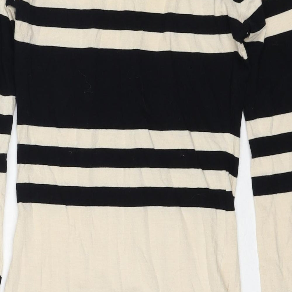 French Connection Womens Beige Colourblock Cotton A-Line Size 6 Round Neck Button