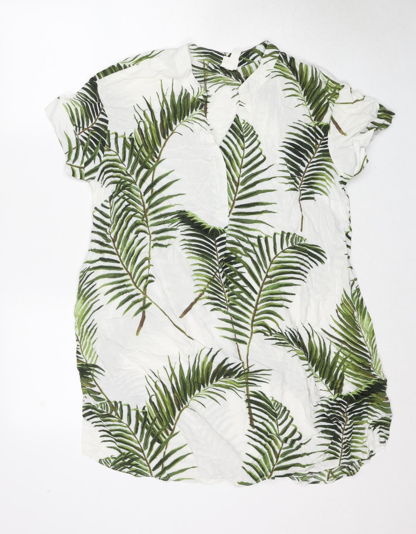 H&M Womens White Floral Viscose Cover Up Size 12 Pullover - Leaf Print