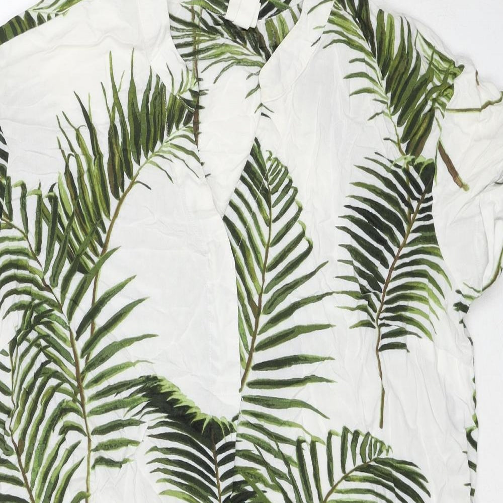 H&M Womens White Floral Viscose Cover Up Size 12 Pullover - Leaf Print