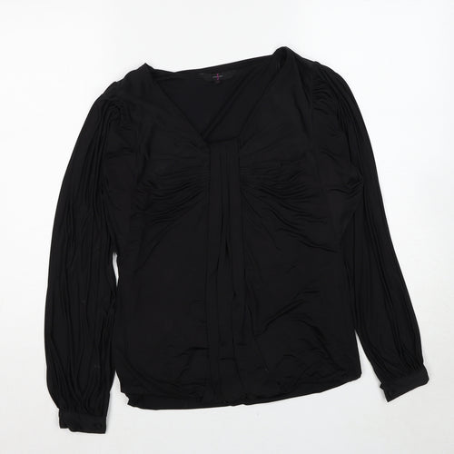 Debenhams Womens Black Polyester Basic Blouse Size 10 V-Neck - Ruched Detail