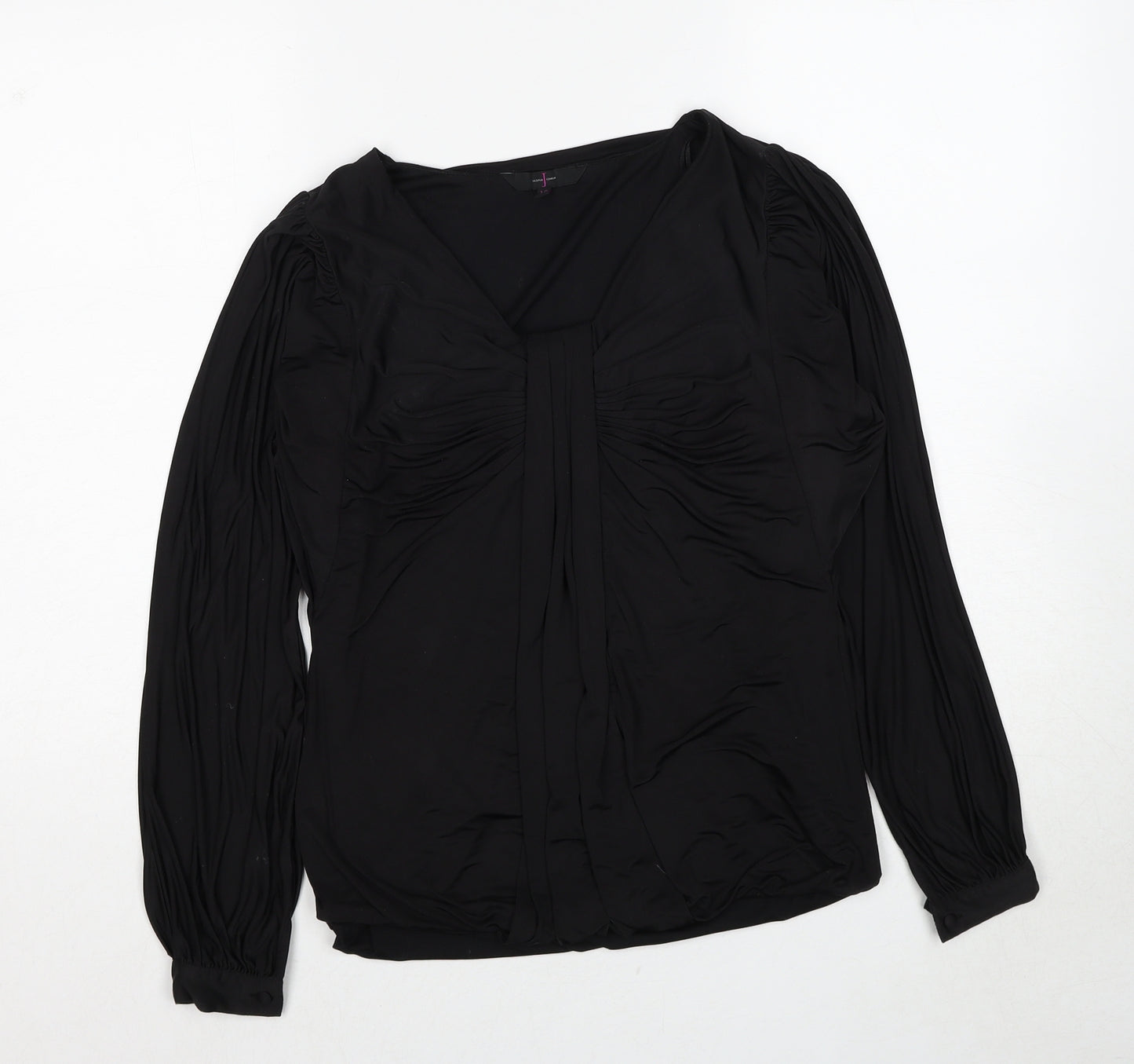Debenhams Womens Black Polyester Basic Blouse Size 10 V-Neck - Ruched Detail