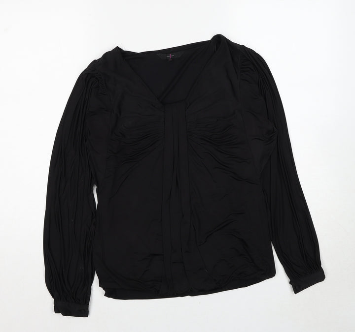 Debenhams Womens Black Polyester Basic Blouse Size 10 V-Neck - Ruched Detail