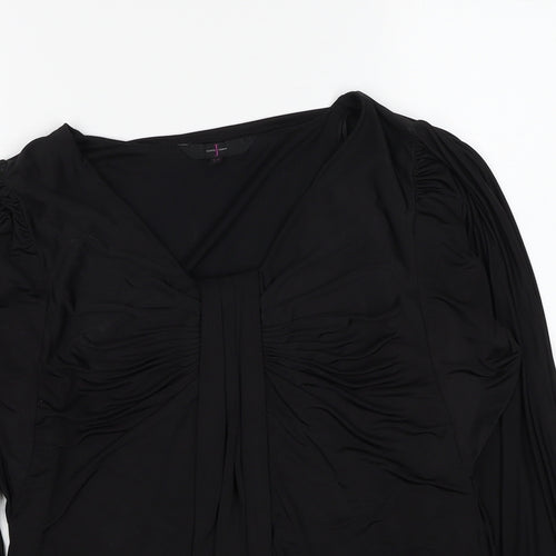 Debenhams Womens Black Polyester Basic Blouse Size 10 V-Neck - Ruched Detail