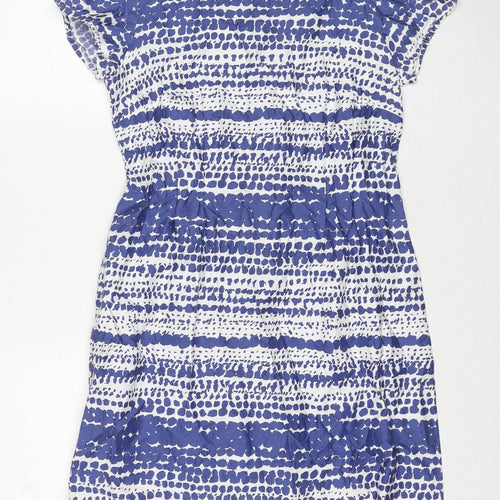 Marks and Spencer Womens Blue Geometric Cotton A-Line Size 14 Round Neck Zip